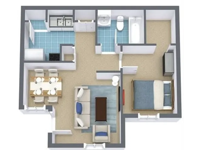 A1 Floorplan: 1 Bedroom, 1 Bathroom