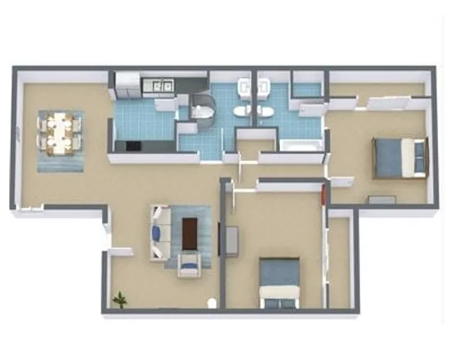 B1 Floorplan: 2 Bedroom, 2 Bathroom