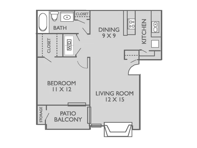 The Bridge floorplan: 1 Bedroom, 1 Bathroom