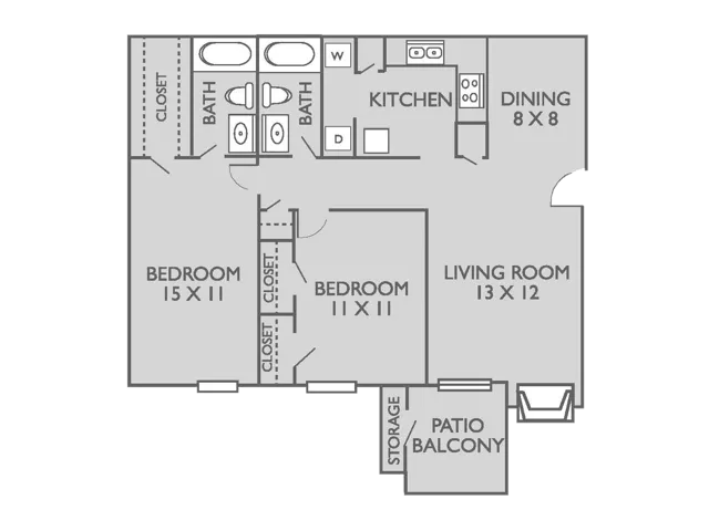 Brooklyn Floorplan: 2 Bedrooms, 2 Bathrooms