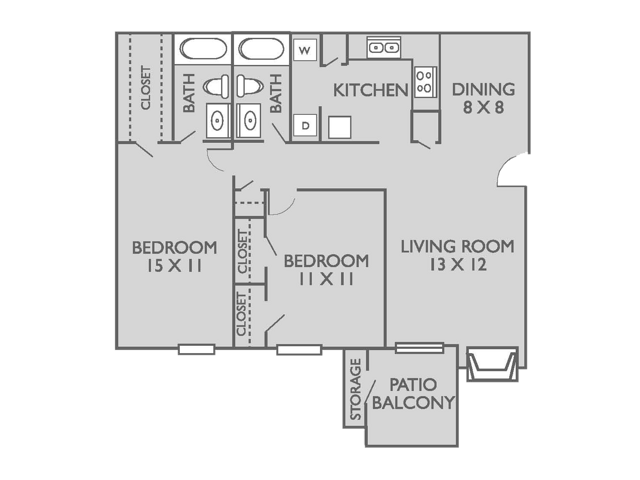 Brooklyn Floorplan: 2 Bedrooms, 2 Bathrooms