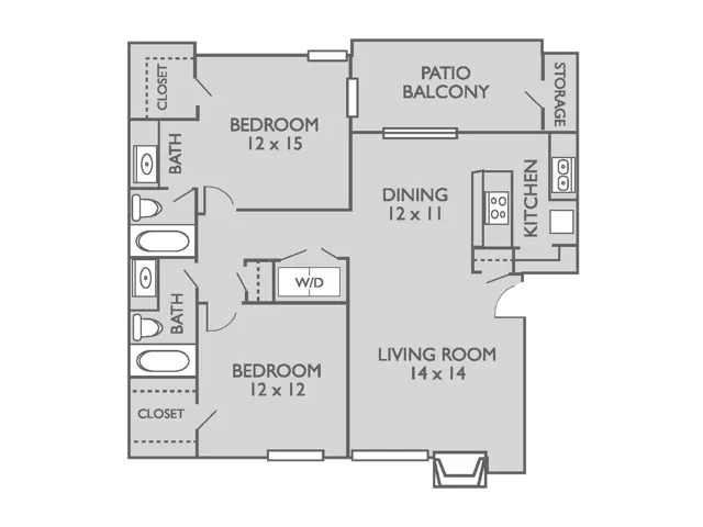 London Floorplan: 2 Bedrooms, 2 Bathrooms