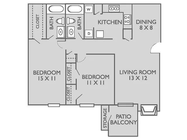 22A Floorplan: 2 Bedrooms, 2 Bathrooms