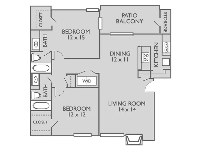 22B Floorplan: 2 Bedrooms, 2 Bathrooms