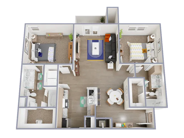 2 Bed, 2 Bath, 1,078  SqFt