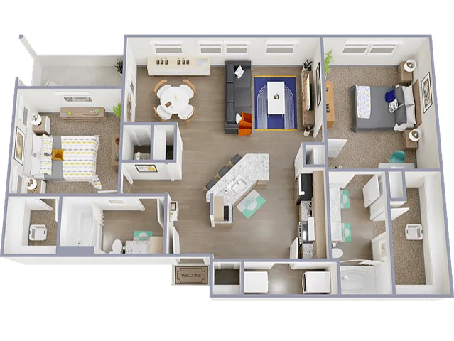 2 Bed, 2 Bath, 1,193  SqFt