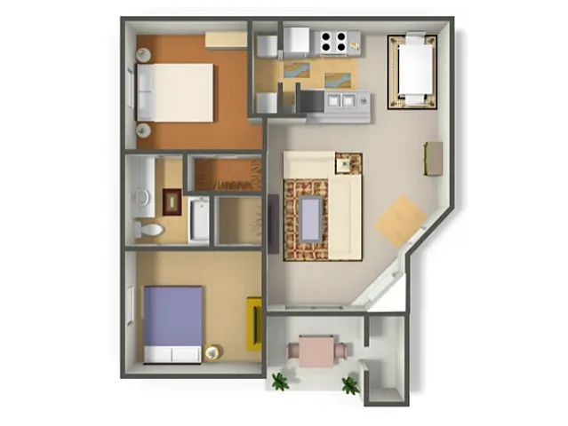B2 Floorplan: 2 Bedroom, 1 Bathroom