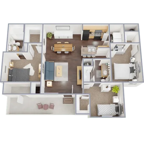 C1 Floorplan: 3 Bedroom, 2 Bathroom