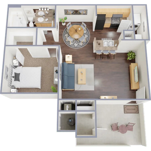 A1 Floorplan: 1 Bedroom, 1 Bathroom