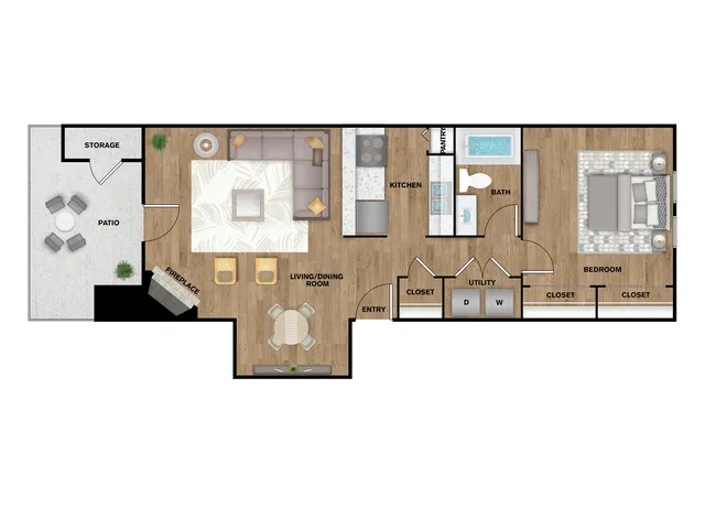 A1 Floorplan: 1 Bedroom, 1 Bathroom