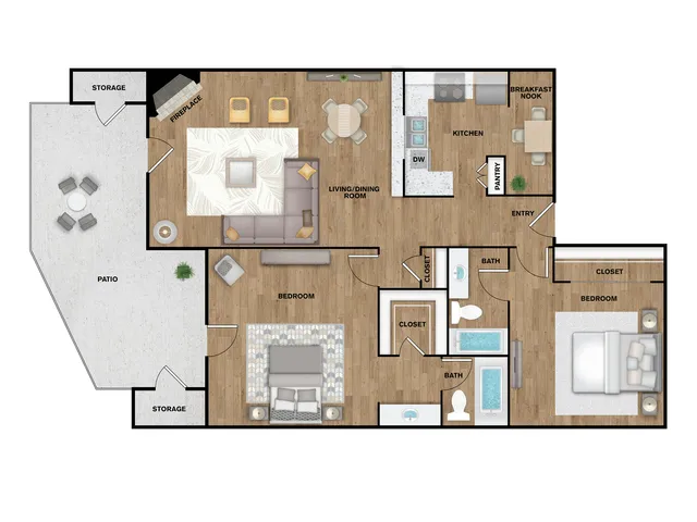 B1 Floorplan: 2 Bedroom, 2 Bathroom