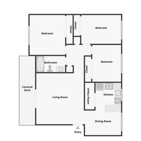Floorplan 31A60, 3 bedroom 1 bathroom, 1,130 sq ft