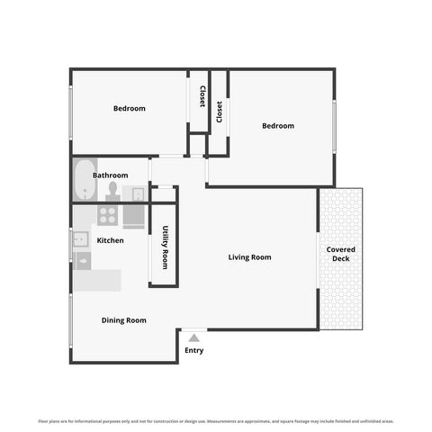 Floorplan 21B60, 2 bedroom 1 bathroom, 970 sq ft