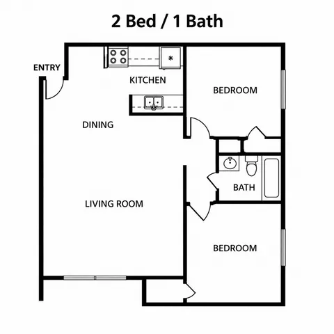 2 bed 1 bath apartment home