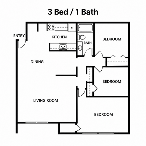 3 bed 1 bath apartment home