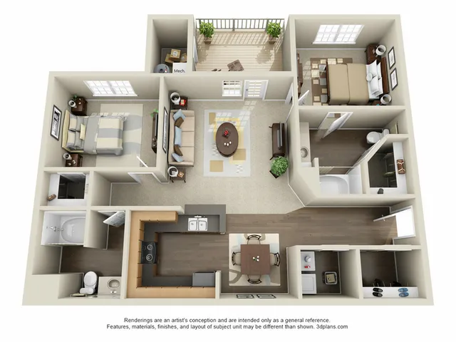 2x2B Renovated Floor Plan