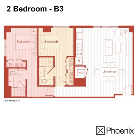 2 Bedroom B3 Layout | X Phoenix | Located in Phoenix, AZ