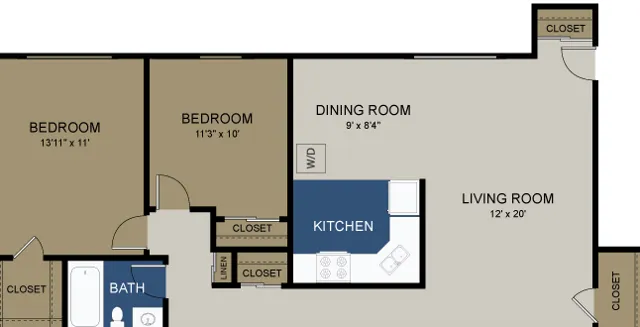 2 Bedroom  / 1 Bath Floor Plan
