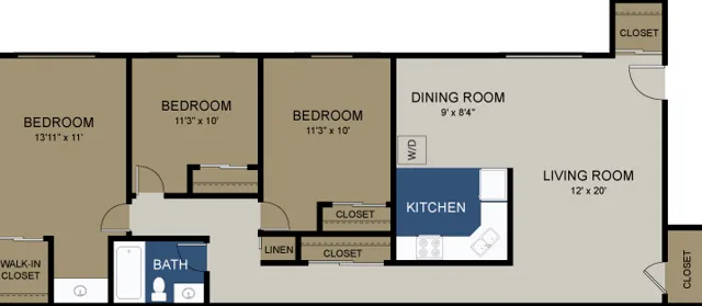 3 Bedroom / 1 Bath Floor Plan