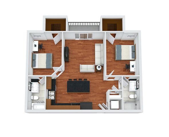 2 Bed, 2 Bath Floorplan of Queens Student Housing