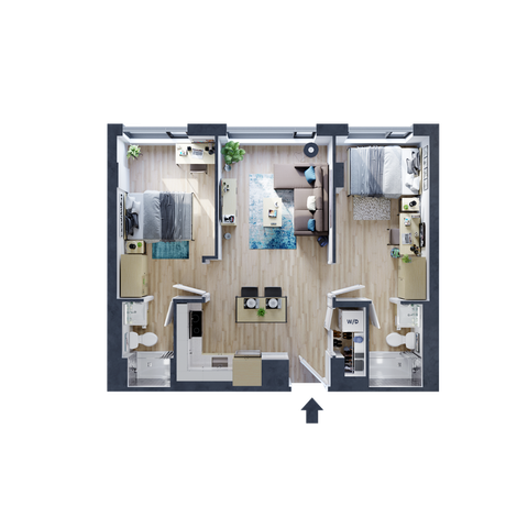 2 Bed, 2 Bath Carleton Student Housing floorplan