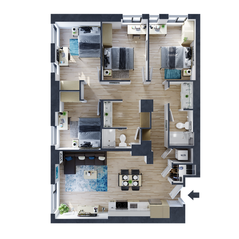 4 Bed, 2 Bath Ottawa student apartment floorplan
