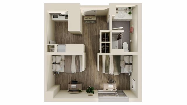 1-1S1 Quad Student Apartment Floorplan