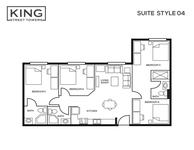 Tower 1 - 4 Bed, 3 Bath floorplan