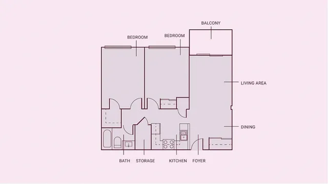 2 Bed, 1 Bath Student Rental Floorplan