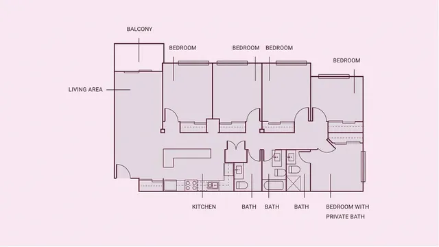 5 Bed, 2.5 Bath Student Housing Floorplan