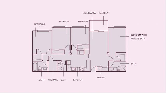 4 Bed, 2.5 Bath Student Rental Floorplan