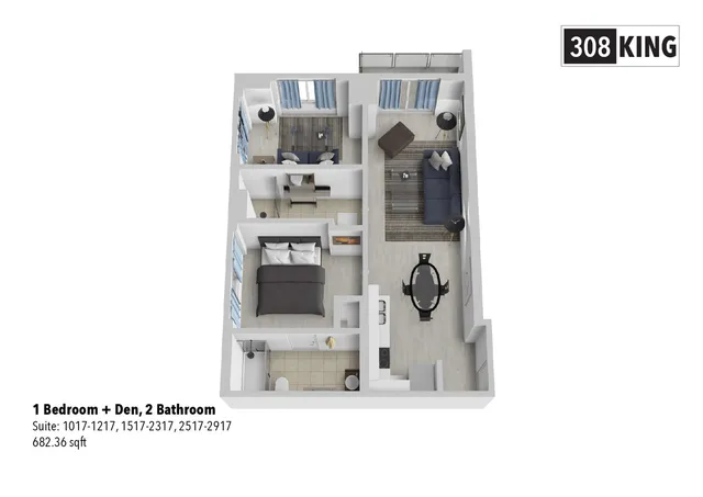1 Bedroom + Den, with extra bathroom