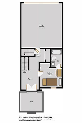 Contemporary ground level floor plan featuring a spacious garage, welcoming foyer, cozy bedroom, and modern bathroom, ideal for comfortable living in Milton.