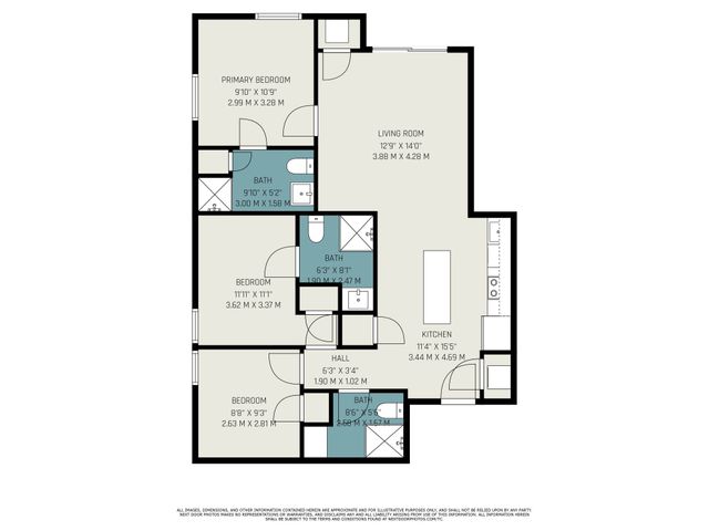 Modern floor plan with 3 bedrooms, spacious living room, and a large kitchen, ideal for a comfortable lifestyle.