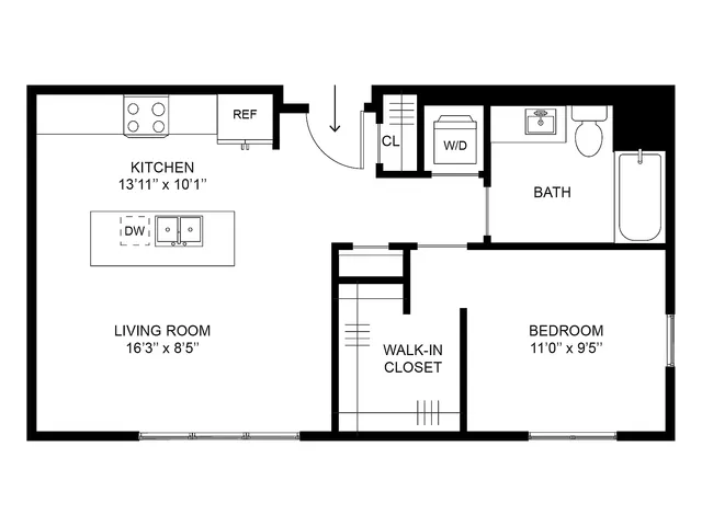 One bedroom apartment floor plan Turner at Millstone at Silo Park in Salt Lake City with 685 sq ft layout