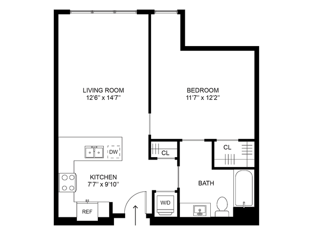 One bedroom apartment floor plan Millwright at Millstone at Silo Park in Salt Lake City with 708 sq ft layout