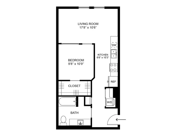 One bedroom apartment floor plan Carter at Millstone at Silo Park in Salt Lake City with 615 sq ft layout