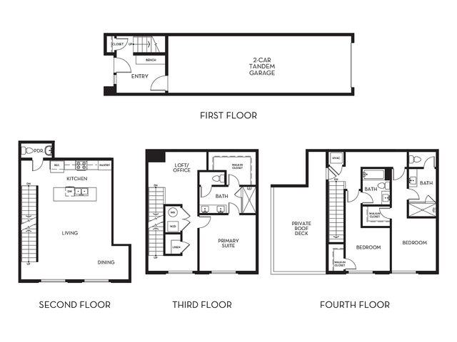 Montclair 3-bedroom multi-level townhome 2D floor plan at The Mont in Salt Lake City