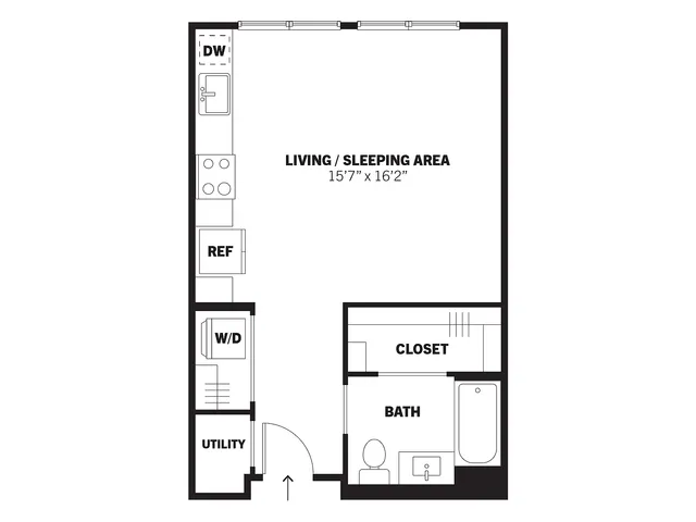 McCarty 2D studio conventional apartment floor plan at Bissinger & Co.