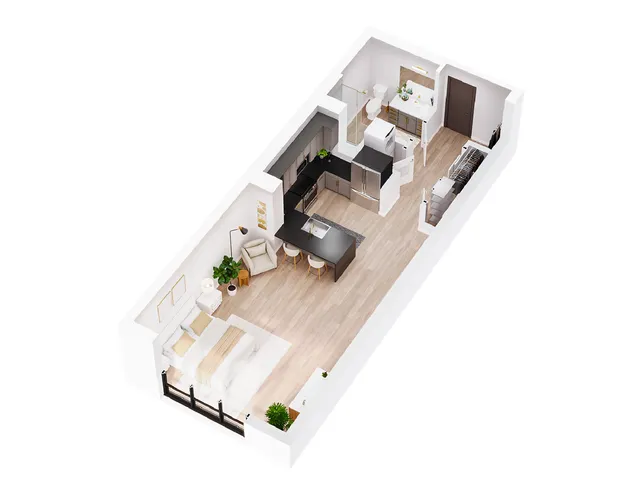 3D Slate | Studio Floor Plan | The Residences at Sugar Alley