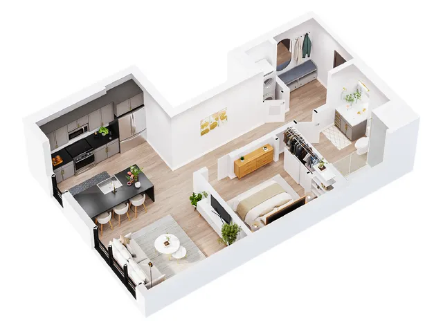 3D Onyx | One Bedroom Floor Plan | The Residences at Sugar Alley