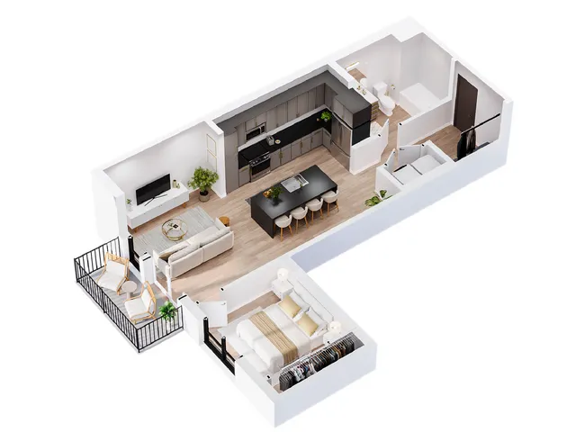 3D Obsidian | One Bedroom Floor Plan | The Residences at Sugar Alley