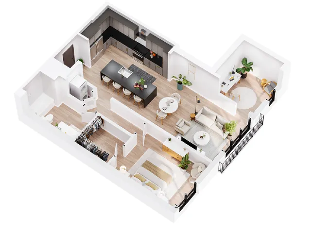 3D Selenite | One Bedroom Floor Plan | The Residences at Sugar Alley