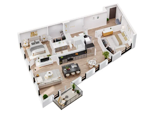 3D Io | Two Bedroom Floor Plan | The Residences at Sugar Alley