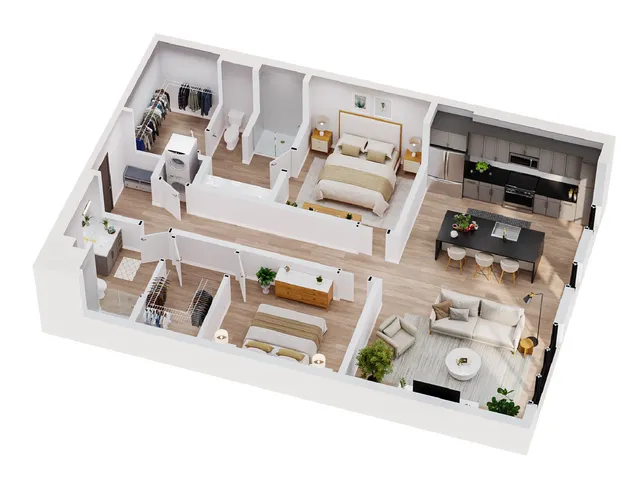 3D Opal | Two Bedroom Floor Plan | The Residences at Sugar Alley