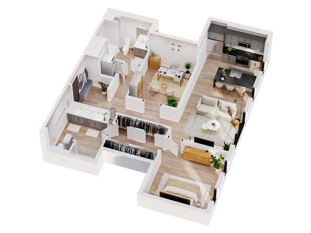 3D Ivory | Two Bedroom Floor Plan | The Residences at Sugar Alley