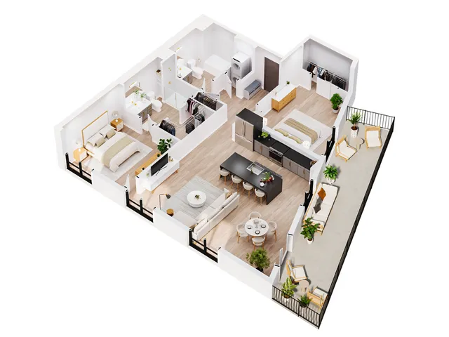 3D Callisto | Two Bedroom Floor Plan | The Residences at Sugar Alley