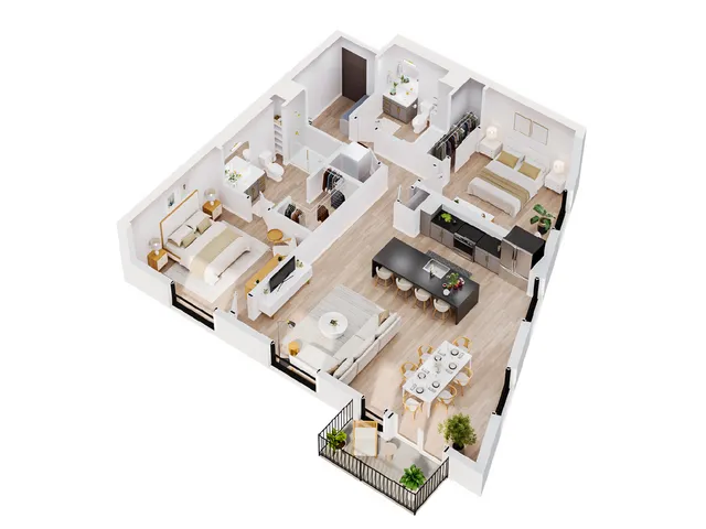 3D Selene | Two Bedroom Floor Plan | The Residences at Sugar Alley