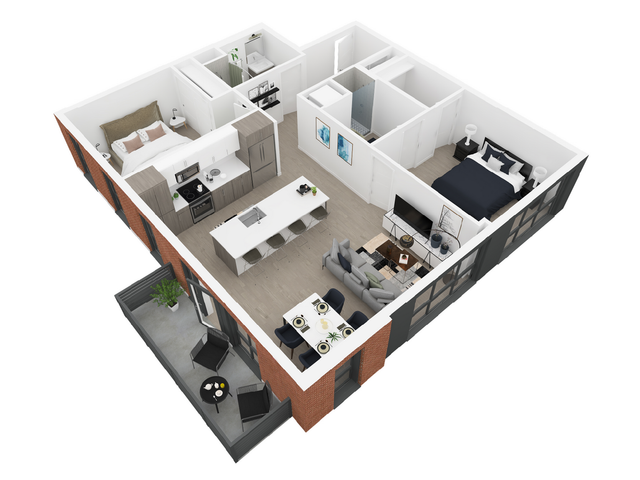 Thomas 2-bedroom apartment layout at Dixon Place Apartments in Sugar House