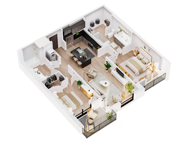 3D Spinel | Two Bedroom Floor Plan | The Residences at Sugar Alley
